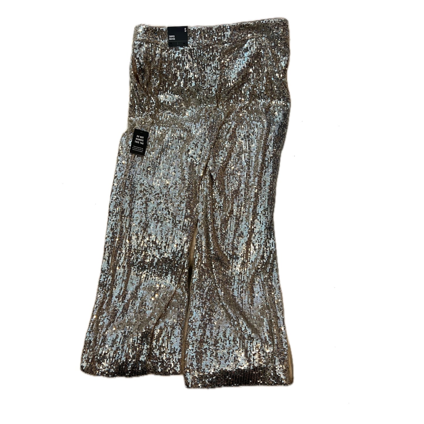 Pantalon large taille haute raccourci à sequins argentés Express Femme Taille S
