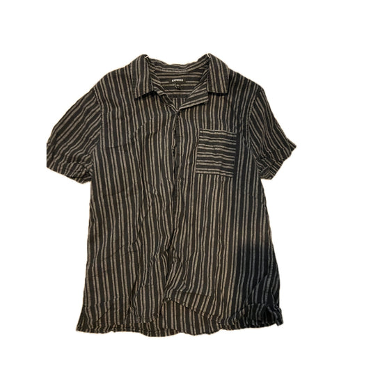 Express Gray Black Print Short Sleeve Shirt Mens Large