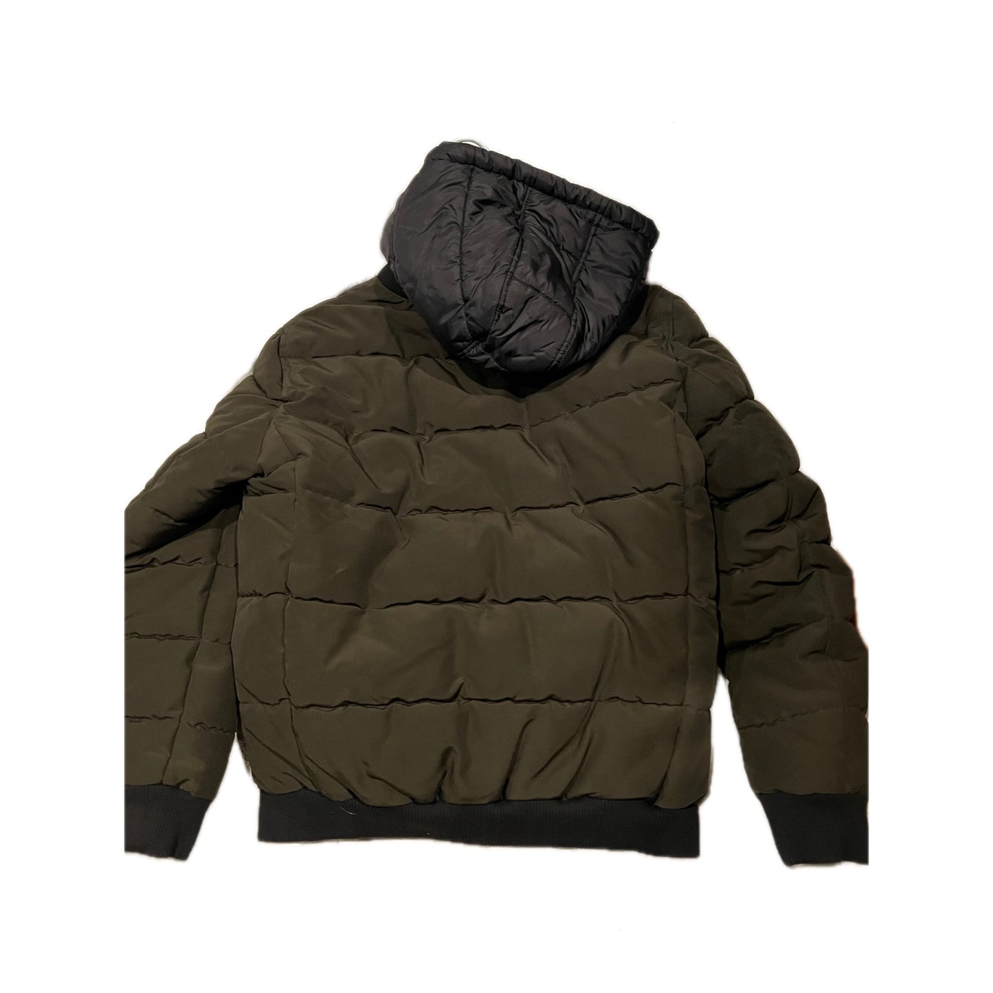 Kenneth Cole Bomber Acolchado con Capucha Oliva Doble Cierre de Cremallera Hombre Med