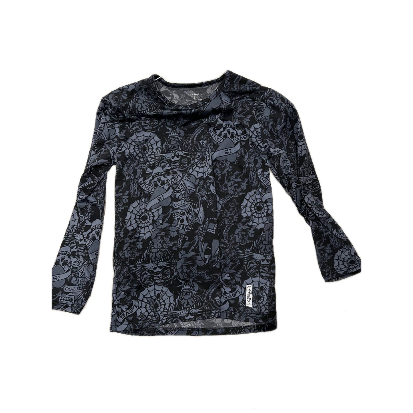 Ed Hardy Gray Print LOVE Long Sleeve Skater Shirt Mens S