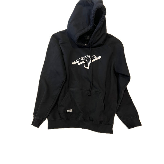 Titan Hand Holding Lighting Bolt Black Hoodie Mens L