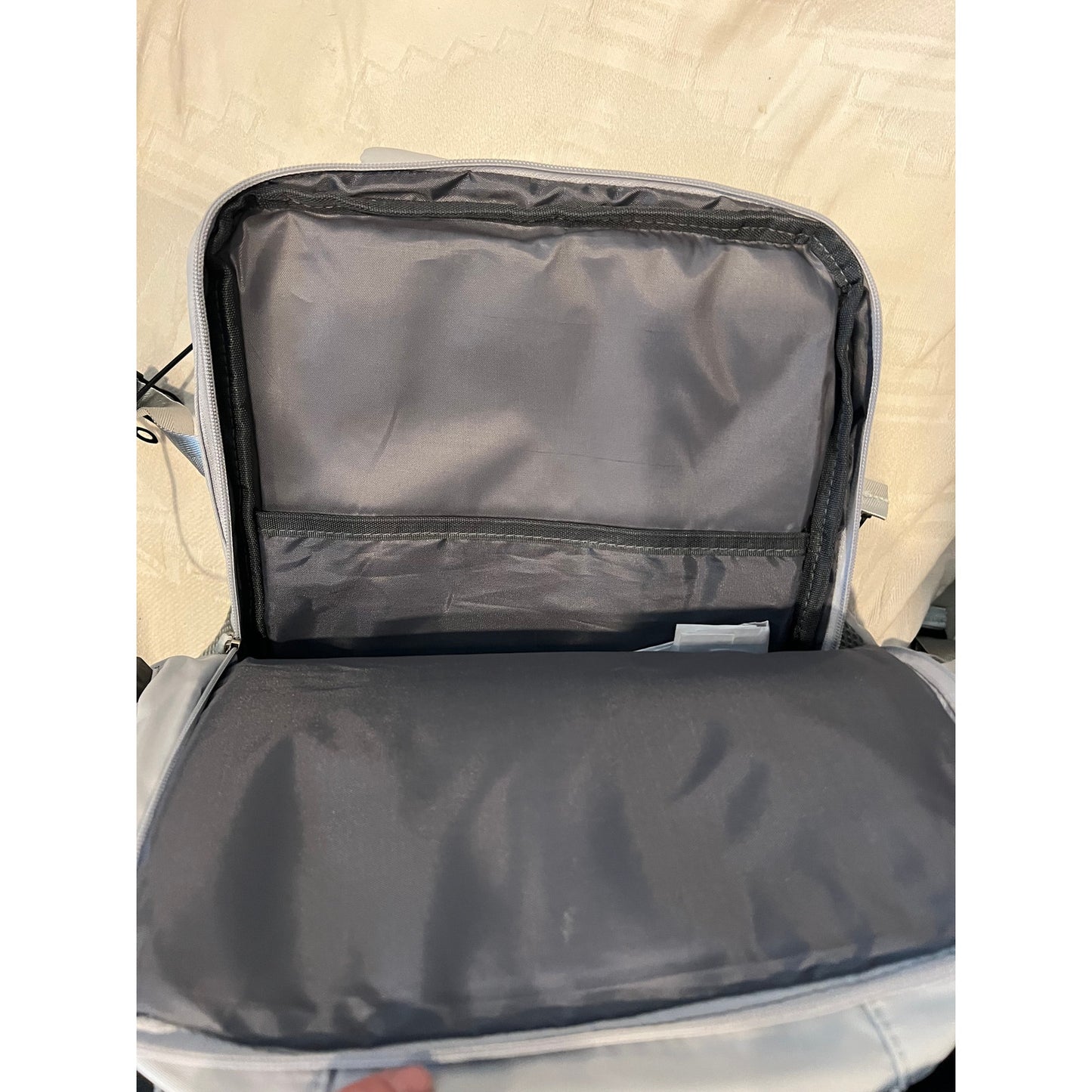 Target Clamshell Blue Faux Leather Accent Travel Backpack