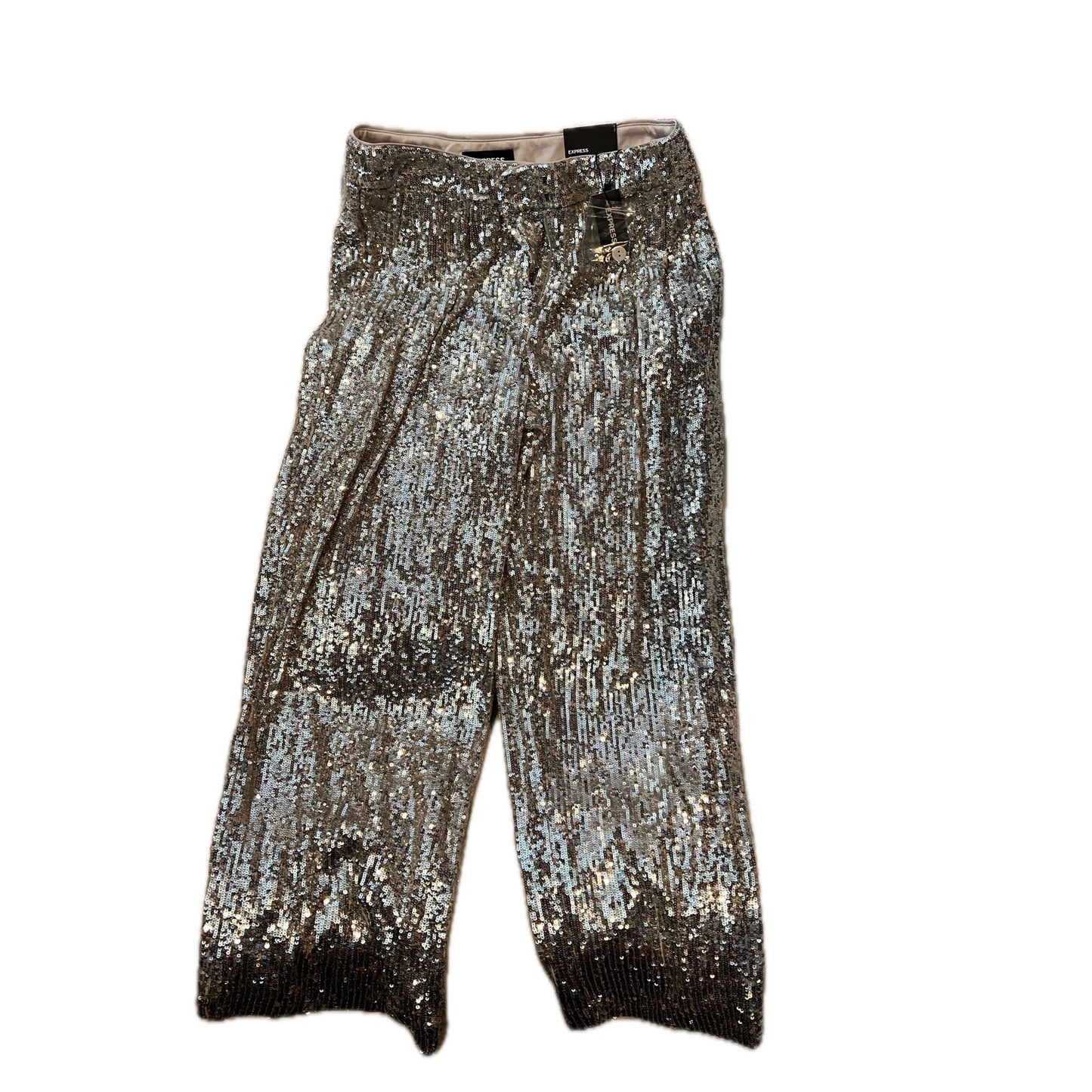 Pantalon large taille haute raccourci à sequins argentés Express Femme Taille S