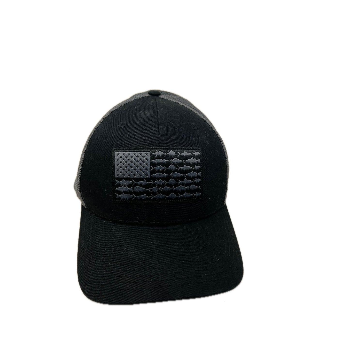 Columbia PFG USA Flag w Fish Black Baseball Cap Small/Medium