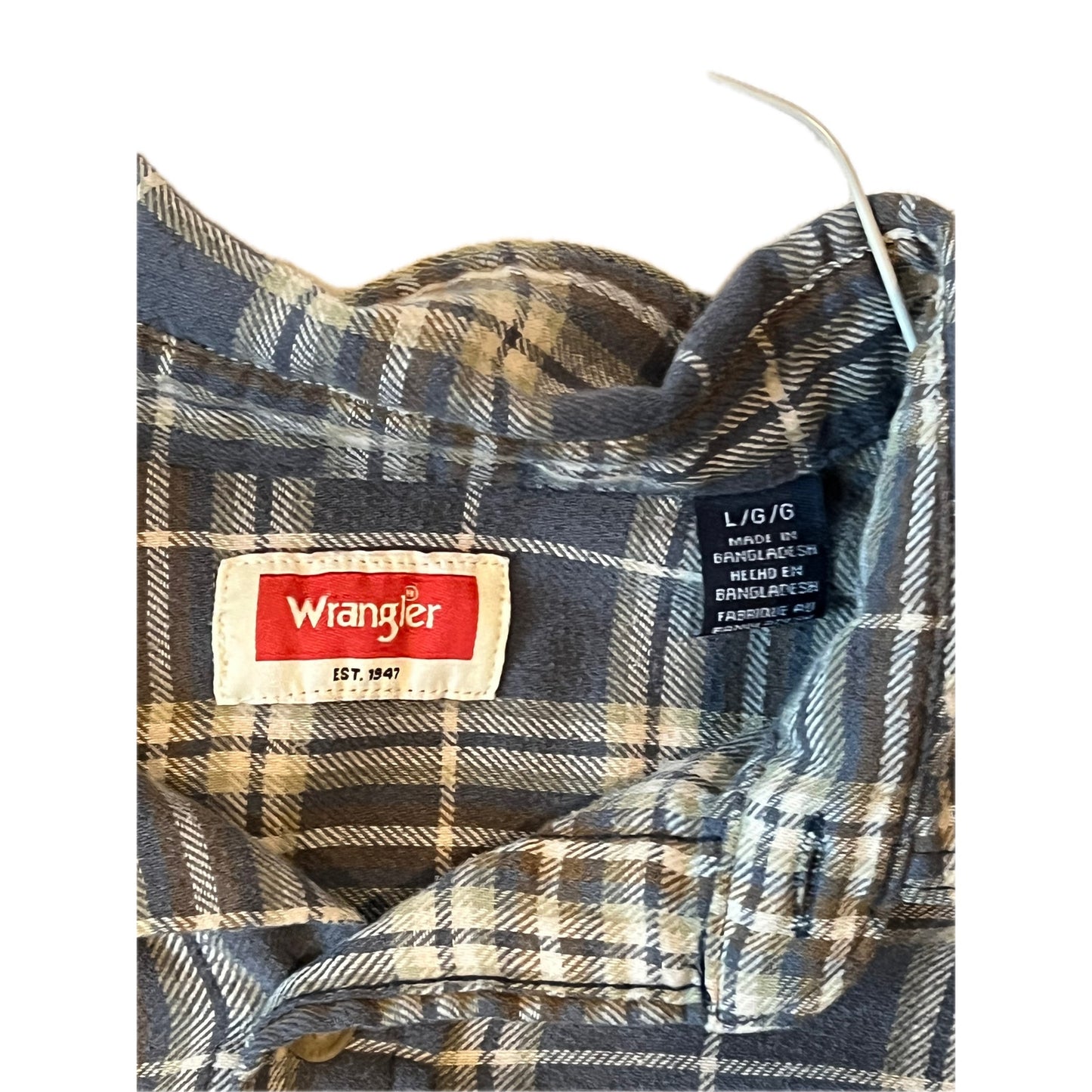 Wrangler Blue Gray Checkered Flannel Mens L